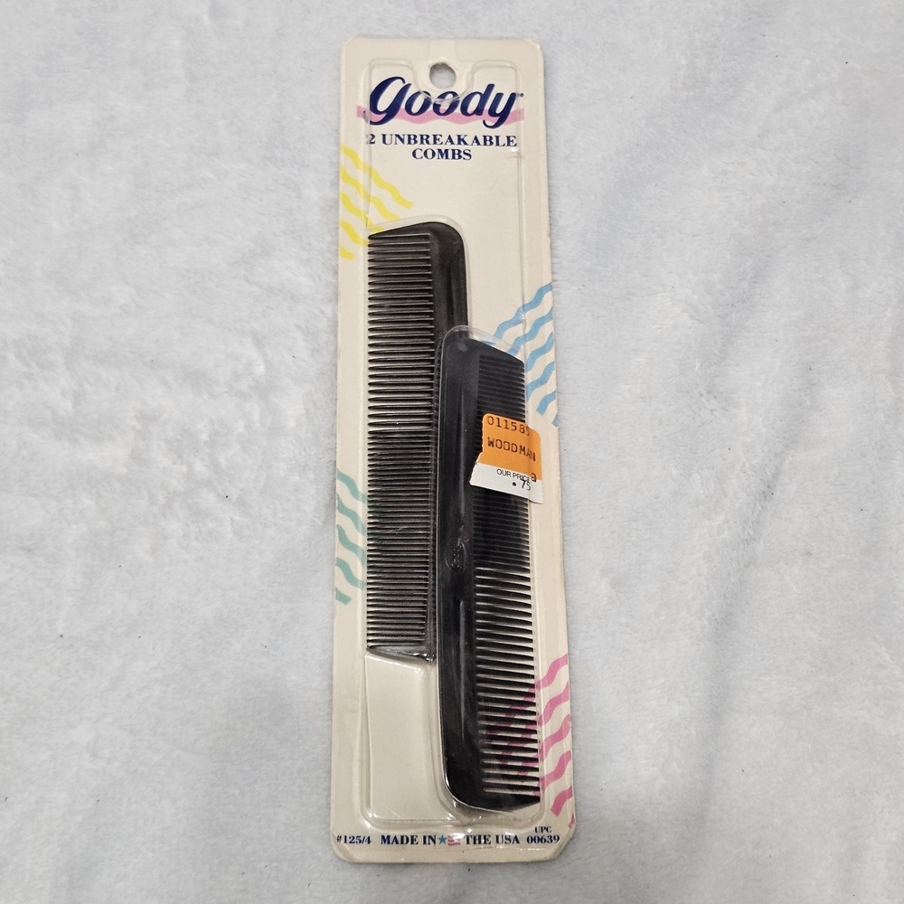 Vintage 1989 Goody 2 Unbreakable‎ Combs Made in USA Smooth Rounded Teeth Black